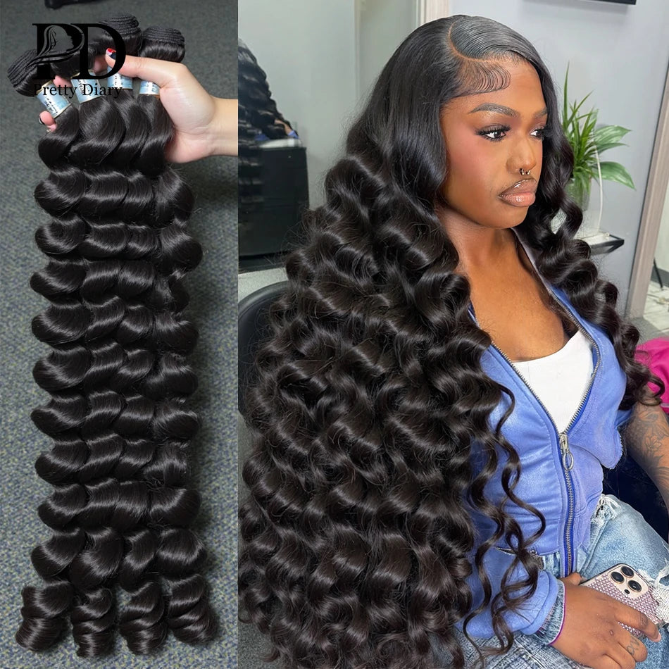 30 38 40 Inch Loose Deep Wave Double Weft Human Hair Curly Bundles Extensions Tissage Unprocessed Brazilian Hair 1 2 3 4 Weave