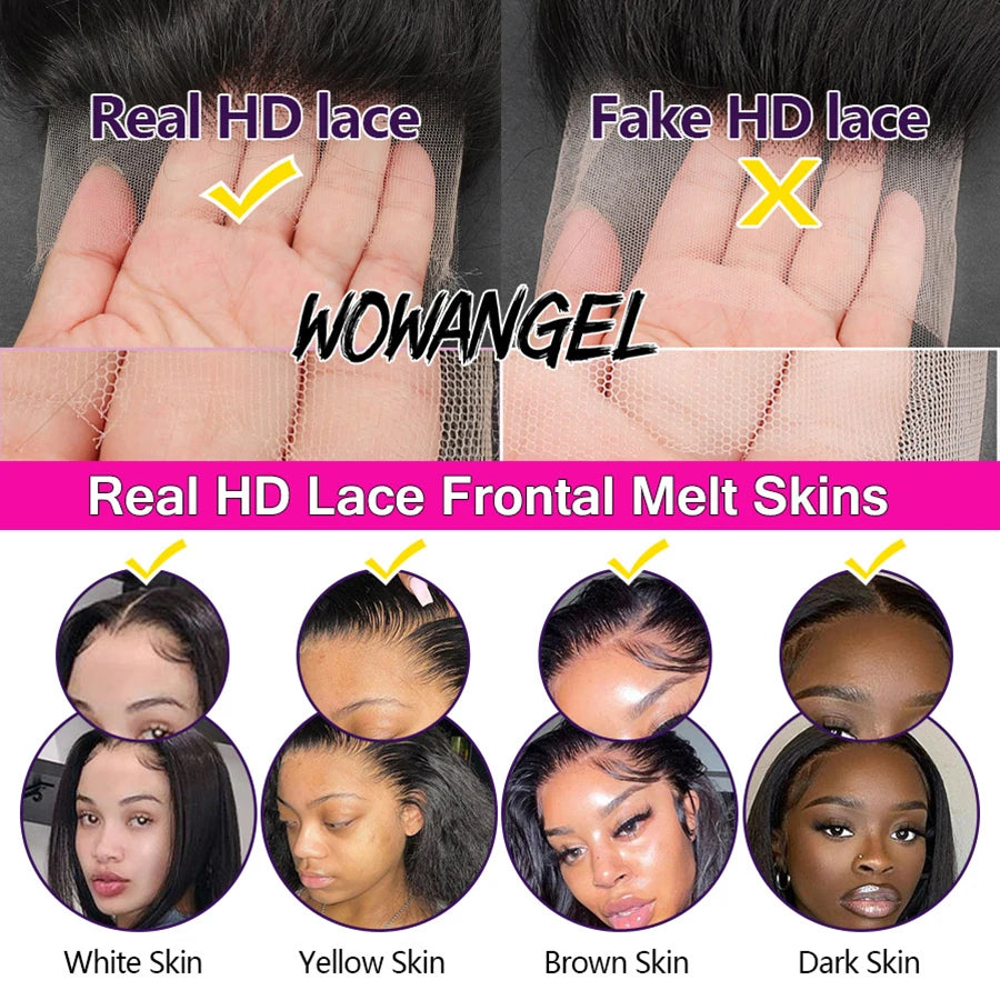 WowAngel HD Full Lace Wig All Skins Melted Human Hair Wig 26in Straight HD Lace Wigs Natural Scalp Remy Brazilian Hair For Woman