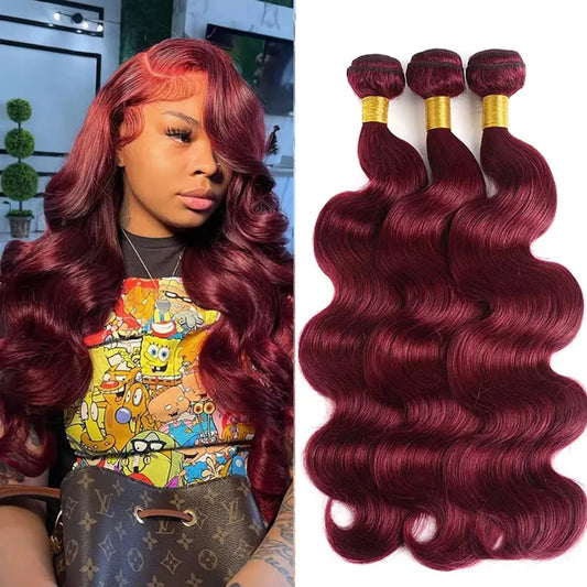14A 99J Burgundy Body Wave Human Hair Bundles 36 38 Inch Wine Red Brazilian 100% Unprocessed Raw Hair Bundles Extension Deals