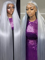 40 Inch 13x6 HD Silver Grey Colored Straight Lace Front Wigs Human Hair Brazilian 13x4 Lace Frontal Wigs For Women 250% Density