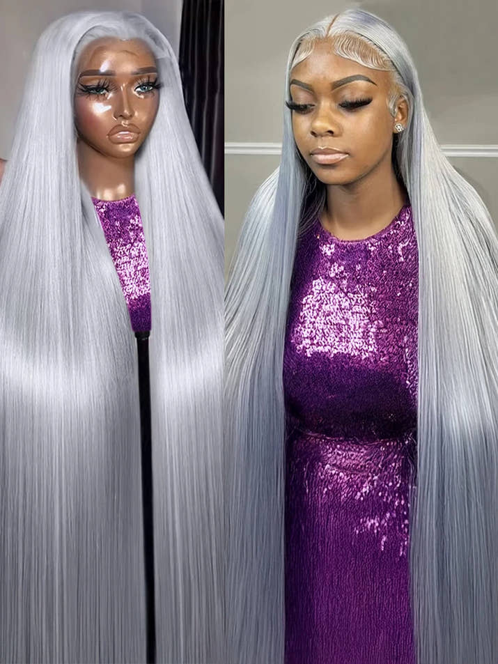 40 Inch 13x6 HD Silver Grey Colored Straight Lace Front Wigs Human Hair Brazilian 13x4 Lace Frontal Wigs For Women 250% Density