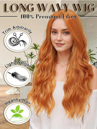 Synthetic Long Lace Wavy Wig for Women 26 Inch Middle Part Curly Natural Looking Heat Resistant Fiber for Daily Party Christmas