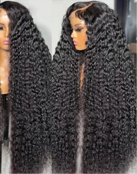 Two views of a wig with curly hair, brand 'Lumiere' visible.