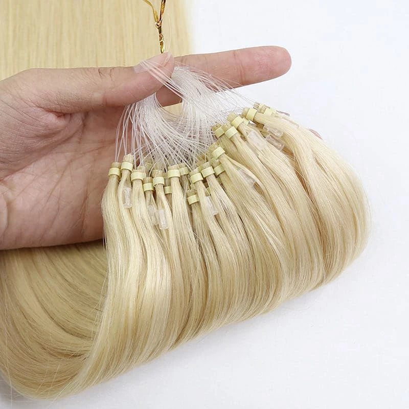 50 Strands Microlink Human Hair Extensions 100% Real Natual Microloop hair Extensions 30g Fish Line Micro Beads for Add Volume