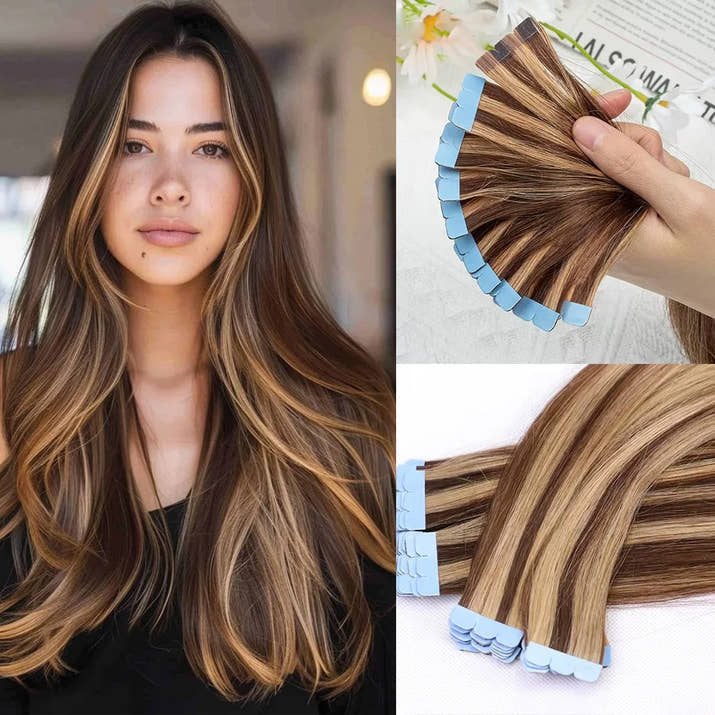 Mini Tape in Human Hair Extensions Double Side Invisible Seamless Tape in Hair 10pcs/set Natural Straight Black Brown Blonde