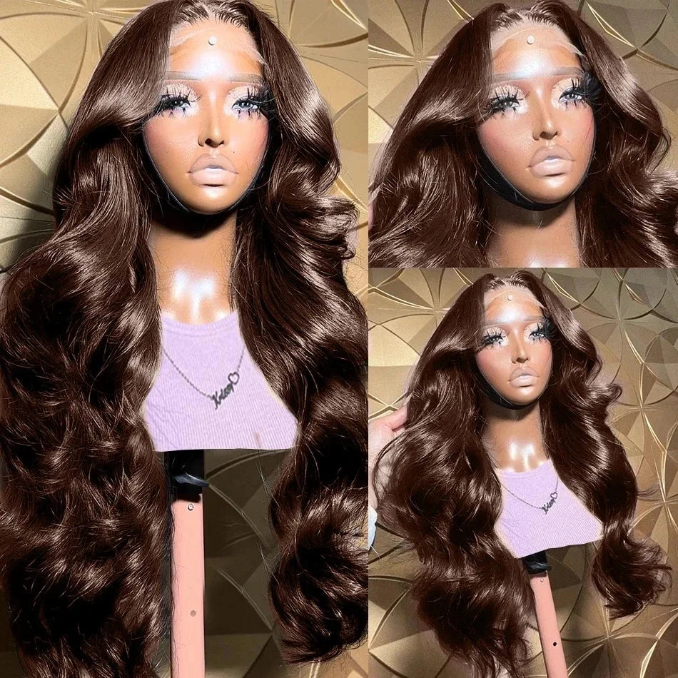 Loose Wave Brown Chocolate Color Synthetic 13X4X1 Lace Front Wig For Women Prepuck Bleach Knot Glueless Wig Heat Resistant Fiber