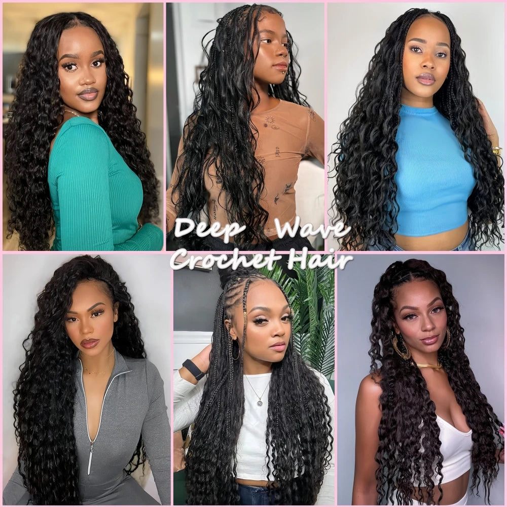 12A Deep Wave Full Head Human Crochet Hair for Black Women Extensions PreSeparated Reusable Loose Wave Feather Crochet Bulk Hair