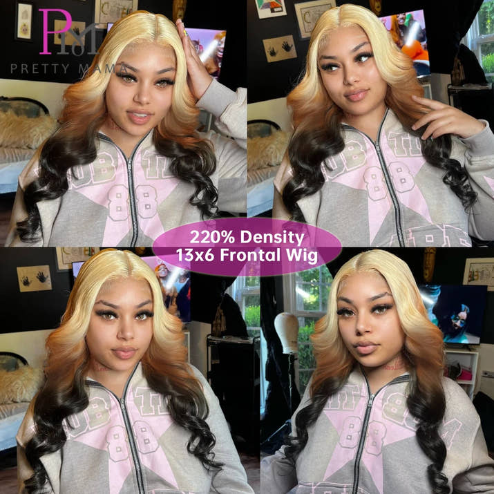 613 1B Ombre Blonde Colored Human Hair Wigs 13x4 13x6 lace Front Human Hair Wig Siamese Black Ombre Body Wave Lace Frontal Wigs