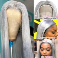 40 Inch 13x6 HD Silver Grey Colored Straight Lace Front Wigs Human Hair Brazilian 13x4 Lace Frontal Wigs For Women 250% Density