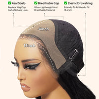 UNice 13x4 HD Real Scalp™ Wig Invisible Lace Frontal Kinky Straight Wig With Drawstring 100% Human Hair Glueless Wigs