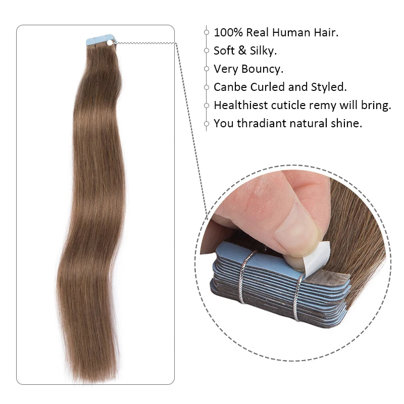 Straight Tape in Hair Extension Human Hair 2g/pc 20pcs Brazilian Remy Human Hair Natural Human Hair Extensions Tape in Extension