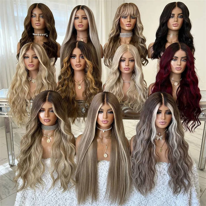 HD Lace Wig Female Platinum Blonde with Ash Brown Roots Natural Wig Synthetic Fibre Mixed Human Hair Wig Straight Full Wig 20''