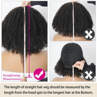 Natural Color Short Afro Kinky Curly Human Hair Wig With Bangs 200 Density NON-Lace 100% Virgin Human Hair Wigs For Black Women