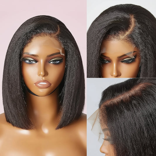Miss Natural 4c edges Kinky Straight Bob Wig