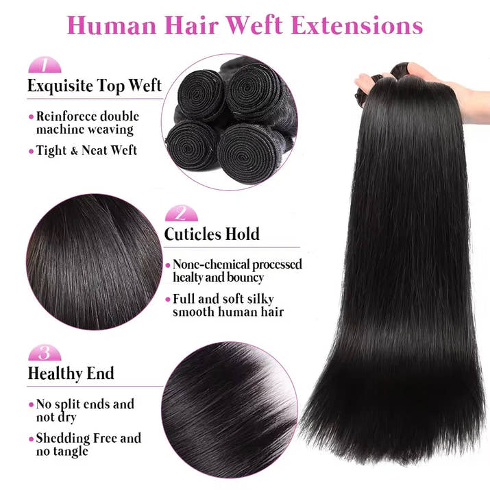 3/4 Pcs Bundles 34 36 38 40 Inch Bone Straight Human Hair Bundle Raw Virgin Unprocessed 100% Human Hair Extensions Double Weft