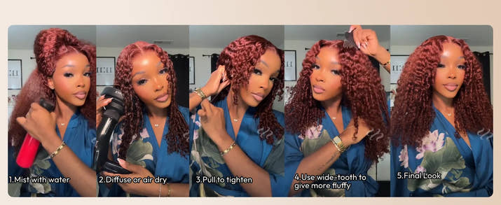 UNice 7x5 Bye-Bye Knots Reddish Brown Curly Human Hair Wig With Drawstring Pre Cut Pre Bleached Glueless Wigs