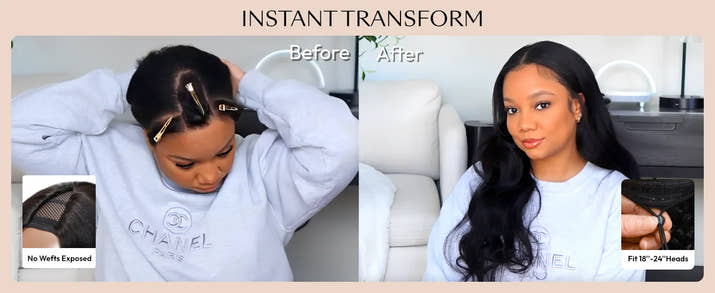The Flip & Go™ Body Wave V-Part Drawstring Wig – 180% Density