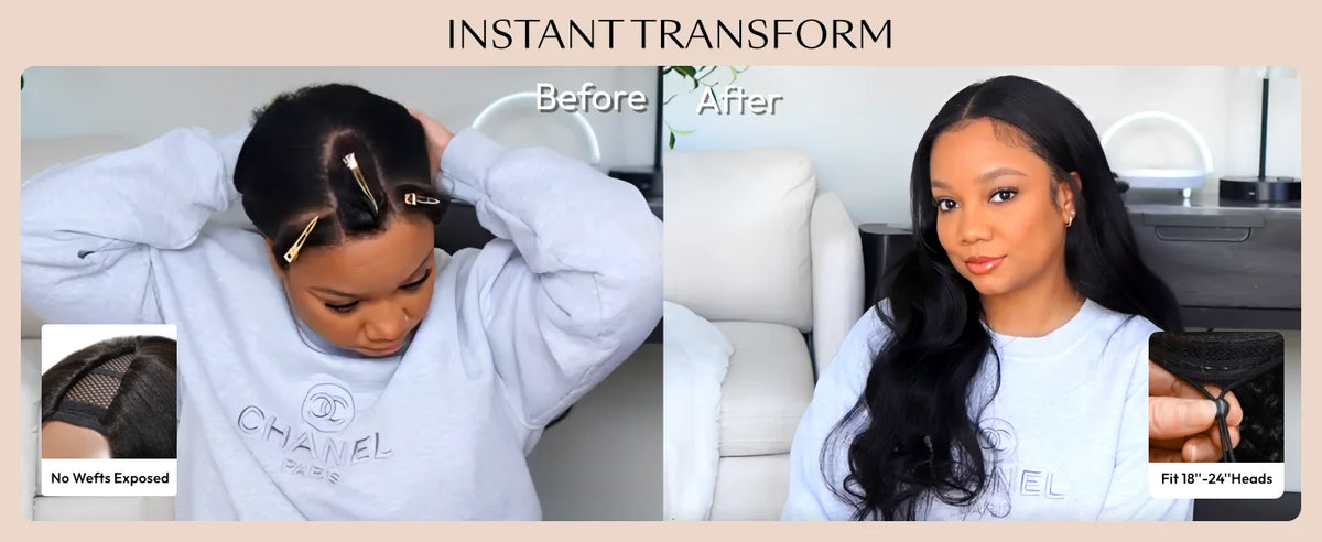 The Flip & Go™ Body Wave V-Part Drawstring Wig – 180% Density