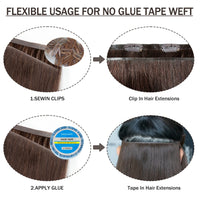 Invisible Long Tape PU Weft Human Hair Bundles Real Natural Hair Seamless & No-Glue Injected Tape In Hair Extensions Thick Ends