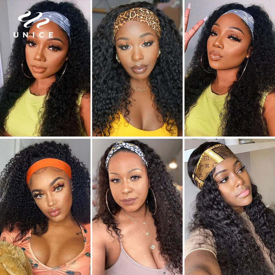 UNice Curly Headband Wigs 100% Human Hair Glueless Wig Beginner Friendly