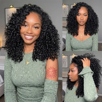 250 Density Burmese Curly Half Wig Glueless Human Hair Ready to Wear 3 IN 1 Half Wig With Drawstring Seamless Clip Ins Flip Over