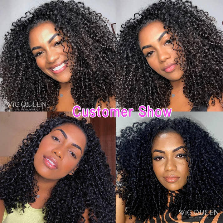 100% Virgin Afro Deep kinky Curl human hair HD Transparent Lace Front Closure with bundles