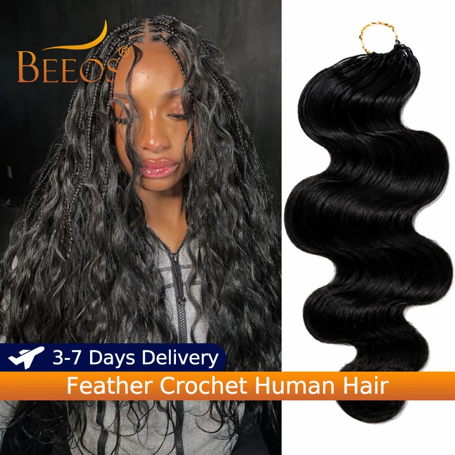 Body Wave Crochet Human Hair Knotless Pre-Separated Feather Lightweight Human Crochet Hair Extensions For Braids Twist For Women