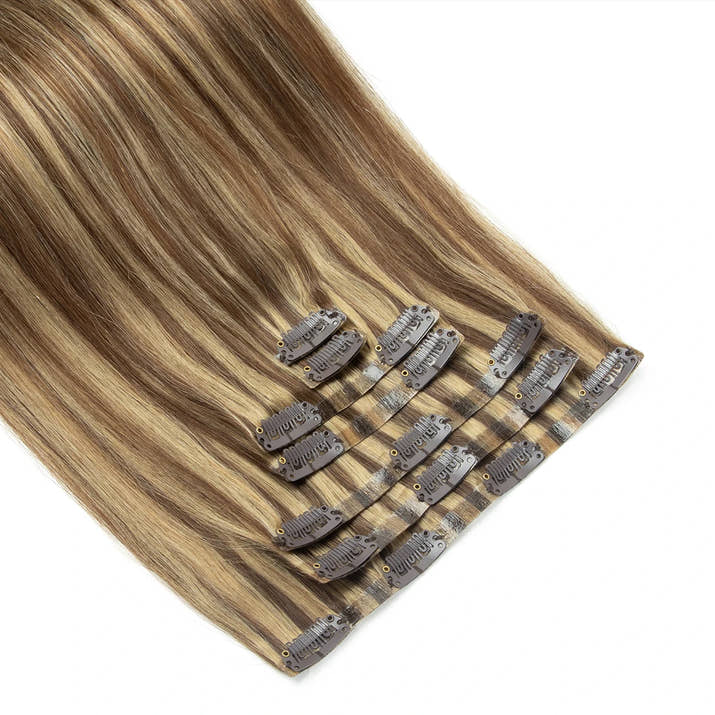 Invisible PU Weft Clip In Extension Human Hair Injected Clip in Hair Weft Machine Remy 12