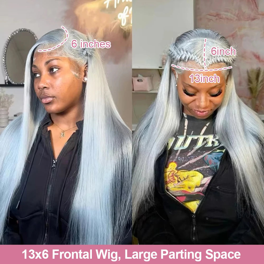 40 Inch 13x6 HD Silver Grey Colored Straight Lace Front Wigs Human Hair Brazilian 13x4 Lace Frontal Wigs For Women 250% Density