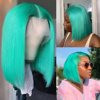 Colored Short Bob Wig Lace Front Wig Grey Pink Straight Human Hair Lace Front Wigs Dark Mint Green13x4 HD Lace Frontal Wigs