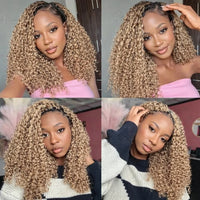14A Honey Blonde Small Spirals Kinky Curly Feather Crochet Human Hair Knotless Invisible Pre Separated Crochet Hair Extensions