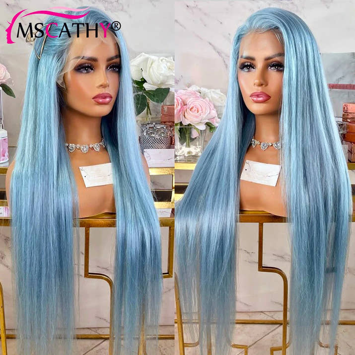 Blue Colored Lace Front Wigs For Women 13x6 Straight Light Blue Brazilian Human Hair Wigs 13x4 HD Transparent Lace Frontal Wig
