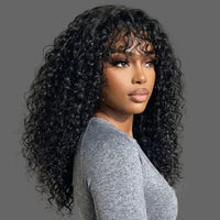 Boho Curly Wig with Bangs | Pre-Cut 4×2 T-Part Lace, Glueless Drawstring
