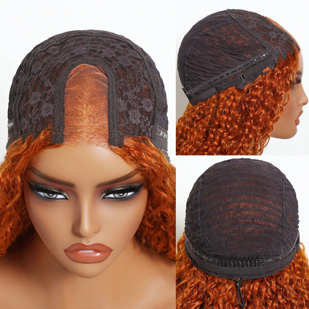 UNice Ginger Curly Wig With Drawstring Pre Cut Pre Bleached  4x2 Lace Front Human Hair Glueless Wig 150% Density