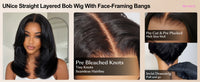 UNice Sleek Layered Bob Wig with Face-Framing Bangs No-Slip Cap 7x5 Lace Shoulder-Length Glueless Human Hair Wig Ready To Wear