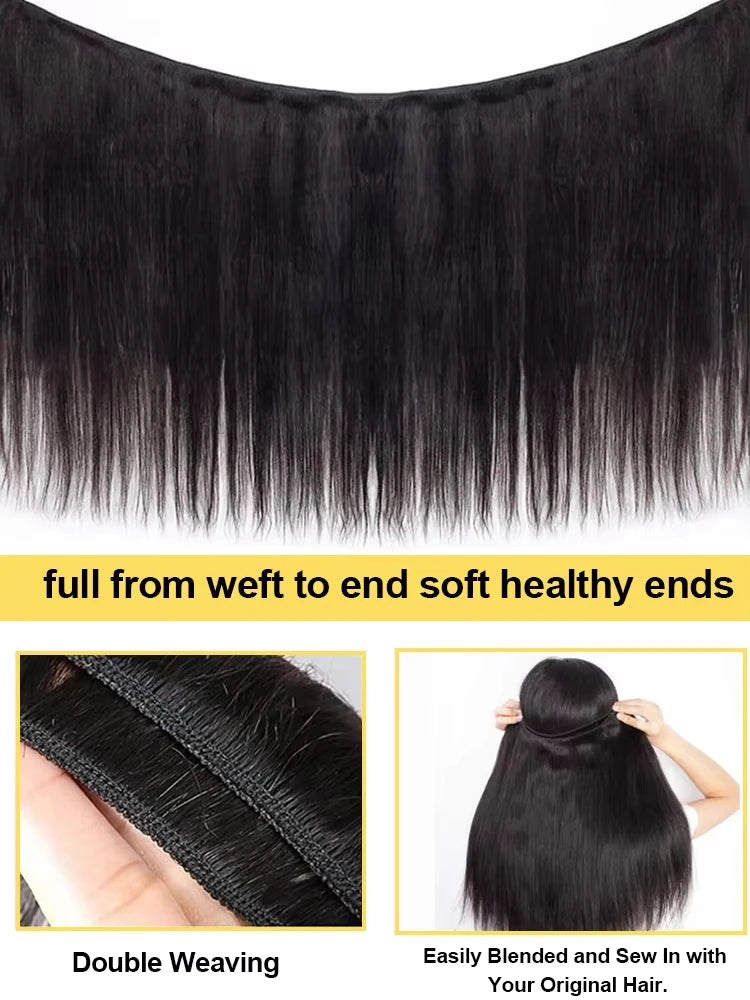 36 40 Inch Straight Human Hair Bundles 100% Human Hair Raw Virgin Unprocessed Hair Extensions Weave 3 4 Bundle Deals For Women
