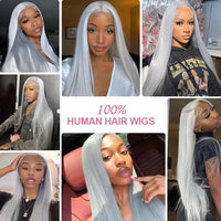40 Inch 13x6 HD Silver Grey Colored Straight Lace Front Wigs Human Hair Brazilian 13x4 Lace Frontal Wigs For Women 250% Density