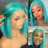 Colored Short Bob Wig Lace Front Wig Grey Pink Straight Human Hair Lace Front Wigs Dark Mint Green13x4 HD Lace Frontal Wigs