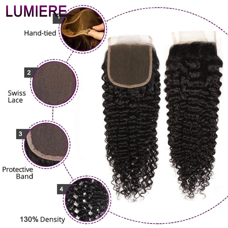 100% Virgin Afro Deep kinky Curl human hair HD Transparent Lace Front Closure with bundles