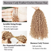 14A Honey Blonde Small Spirals Kinky Curly Feather Crochet Human Hair Knotless Invisible Pre Separated Crochet Hair Extensions