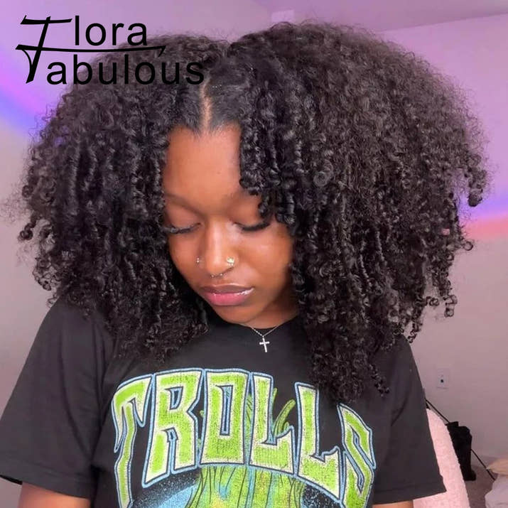 Natural Color Short Afro Kinky Curly Human Hair Wig With Bangs 200 Density NON-Lace 100% Virgin Human Hair Wigs For Black Women