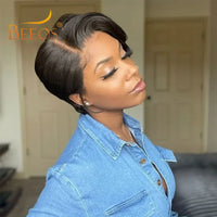 BEEOS Skinlike 13x4 HD Lace Front Human Hair Wigs Pre Plucked Short Pixie Cut Wig Brazilian Hair Wigs For Women Melting Skins