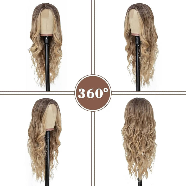 Synthetic Long Lace Wavy Wig for Women 26 Inch Middle Part Curly Natural Looking Heat Resistant Fiber for Daily Party Christmas