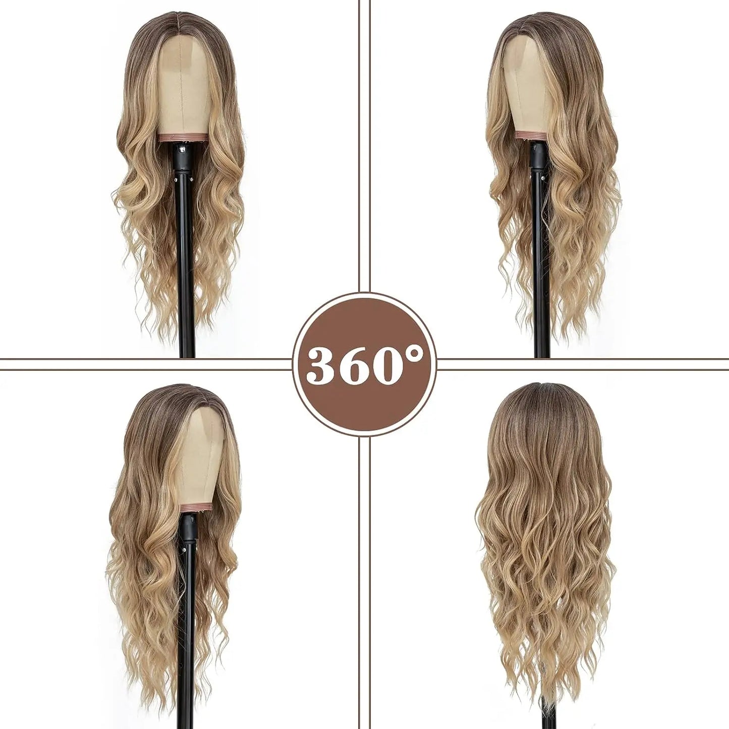 Synthetic Long Lace Wavy Wig for Women 26 Inch Middle Part Curly Natural Looking Heat Resistant Fiber for Daily Party Christmas