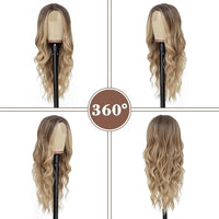 Synthetic Long Lace Wavy Wig for Women 26 Inch Middle Part Curly Natural Looking Heat Resistant Fiber for Daily Party Christmas