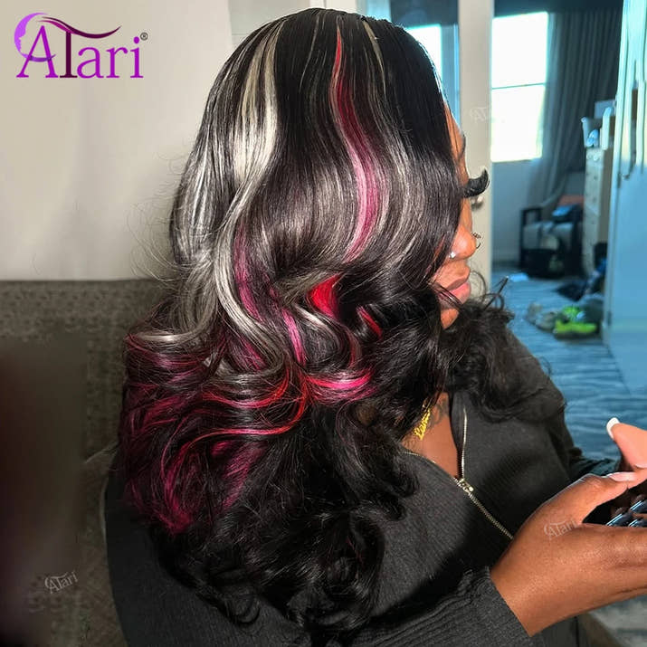 Half Black and Half Highlight Pink Blonde Lace Front Human Hair Wigs 13x6 13x4 Lace Frontal Body Wave Brazilian Wig Pre Plucked