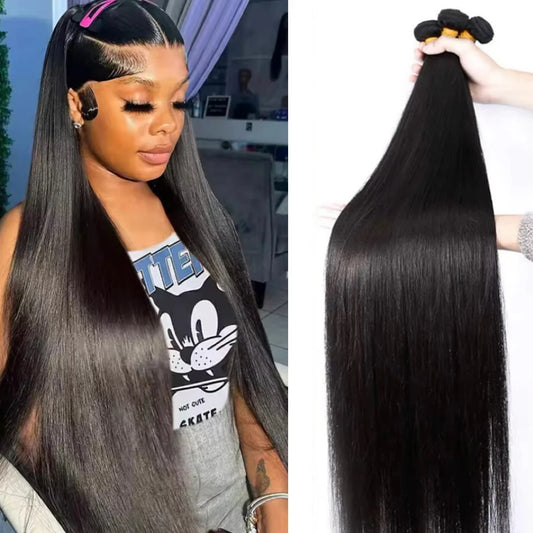 3/4 Pcs Bundles 34 36 38 40 Inch Bone Straight Human Hair Bundle Raw Virgin Unprocessed 100% Human Hair Extensions Double Weft