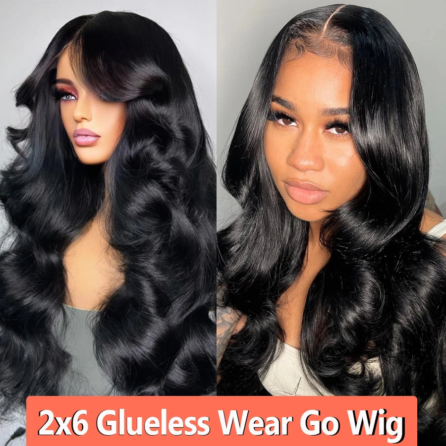 250% Glueless 2x6 HD Lace Closure Wigs Body Wave Preplucked Wear Go HD Transparent Lace Frontal Human Hair Wigs For Women