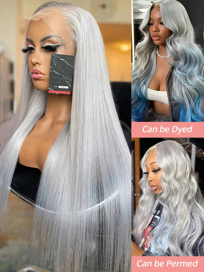 40 Inch 13x6 HD Silver Grey Colored Straight Lace Front Wigs Human Hair Brazilian 13x4 Lace Frontal Wigs For Women 250% Density