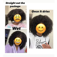 Natural Color Short Afro Kinky Curly Human Hair Wig With Bangs 200 Density NON-Lace 100% Virgin Human Hair Wigs For Black Women